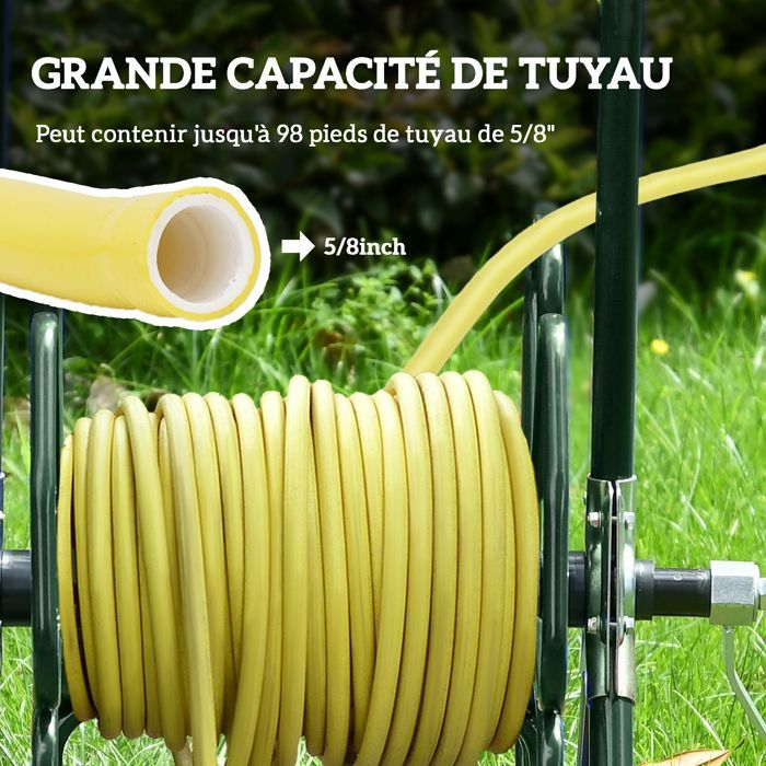 Dévidoir de tuyau d'arrosage - Outsunny - sur roues - 30 m de tuyau de Ø16 mm - enrouleur - poignée antidérapante - vert