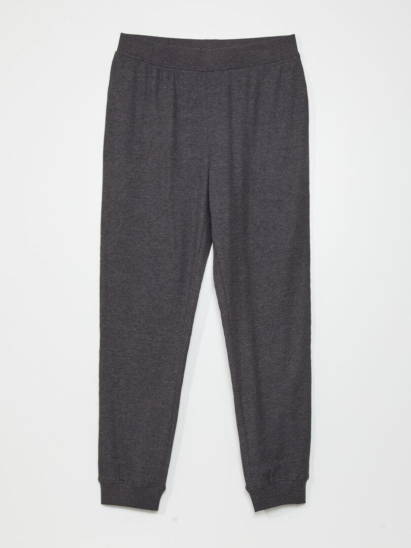 Pijama longo de duas peças em malha texturizada - CINZA