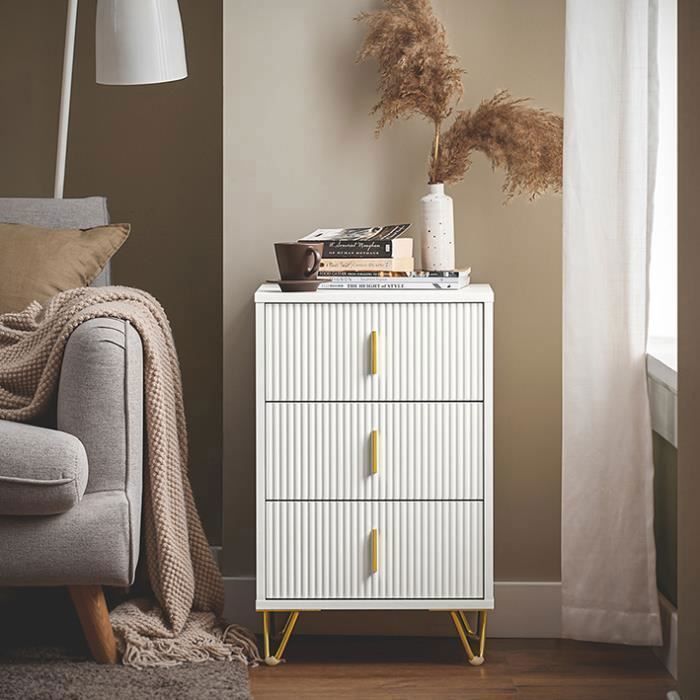 SoBuy Table de Chevet avec 3 Tiroirs Table de Nuit Meuble de Rangement Moderne Chambre Salon Blanc L40xP40xH63 cm
