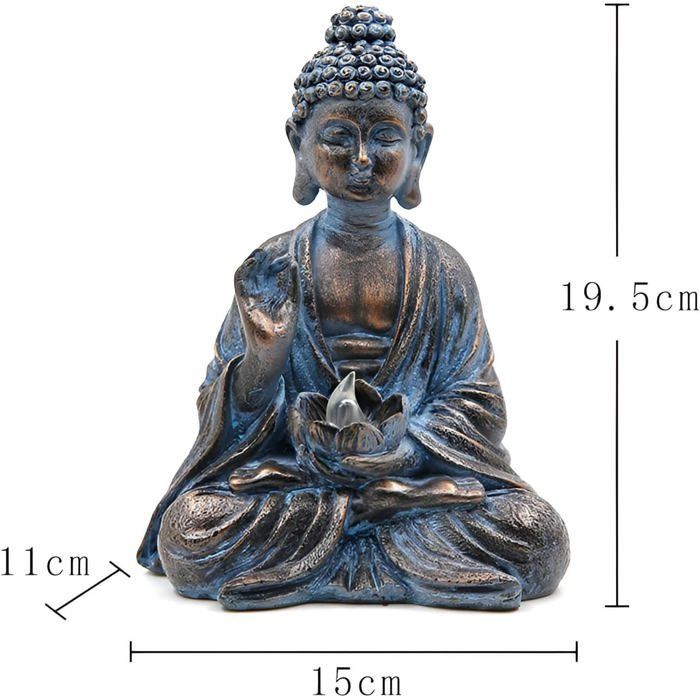 Bouddha de jardin avec lumières LED de lotus, statue zen en résine, décoration cour, terrasse, rebord de fenêtre Label