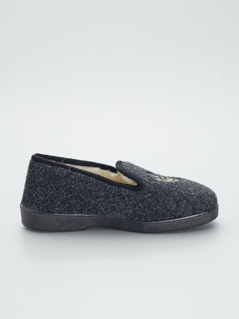 Pantufas de lã com brasão - Pretas