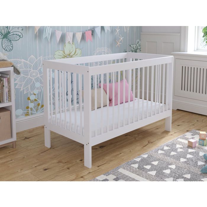 Lit Bebe Evolutif en Bois Blanc 120x60cm, Transformable en Un Canapé-lit avec Une Barrière de Sécurité
