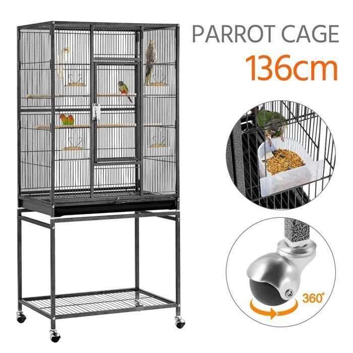 Jaula grande para pájaros Yaheetech con soporte con ruedas, jaula para loros, 65,5 x 42,5 x 136,5 cm