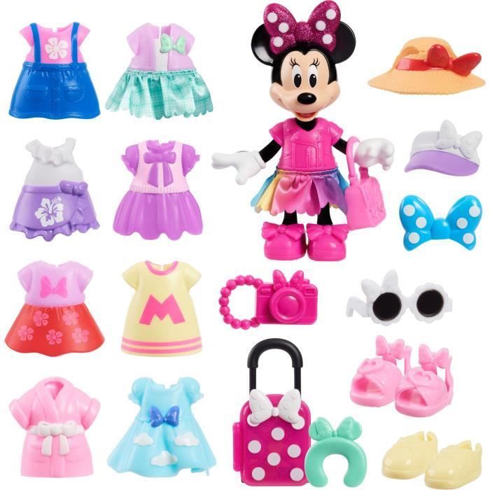 Puppenset – DISNEY MINNIE MAUS – Modeset – 15 cm große Minnie-Puppe, 25 Modeteile und Accessoires