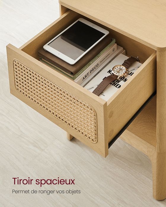 Comodino in rattan - VASAGLE - Moderno - con cassetto - Colore legno