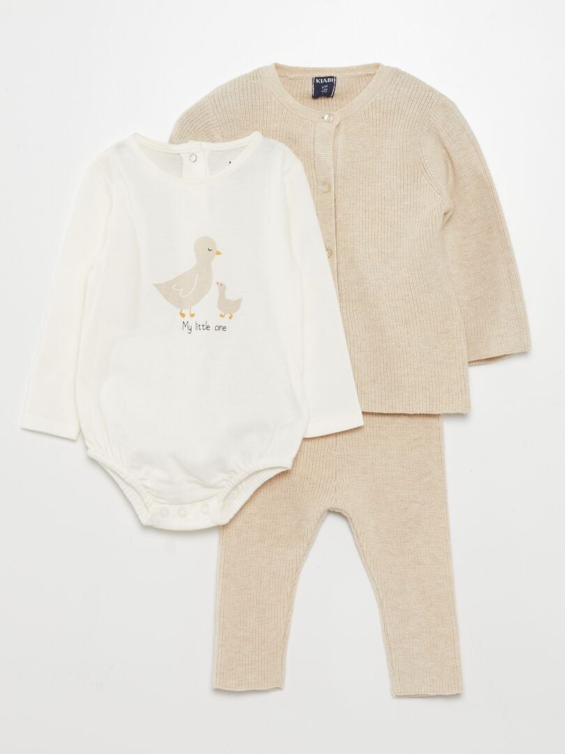 Bodysuit + legging + vest set - WIT