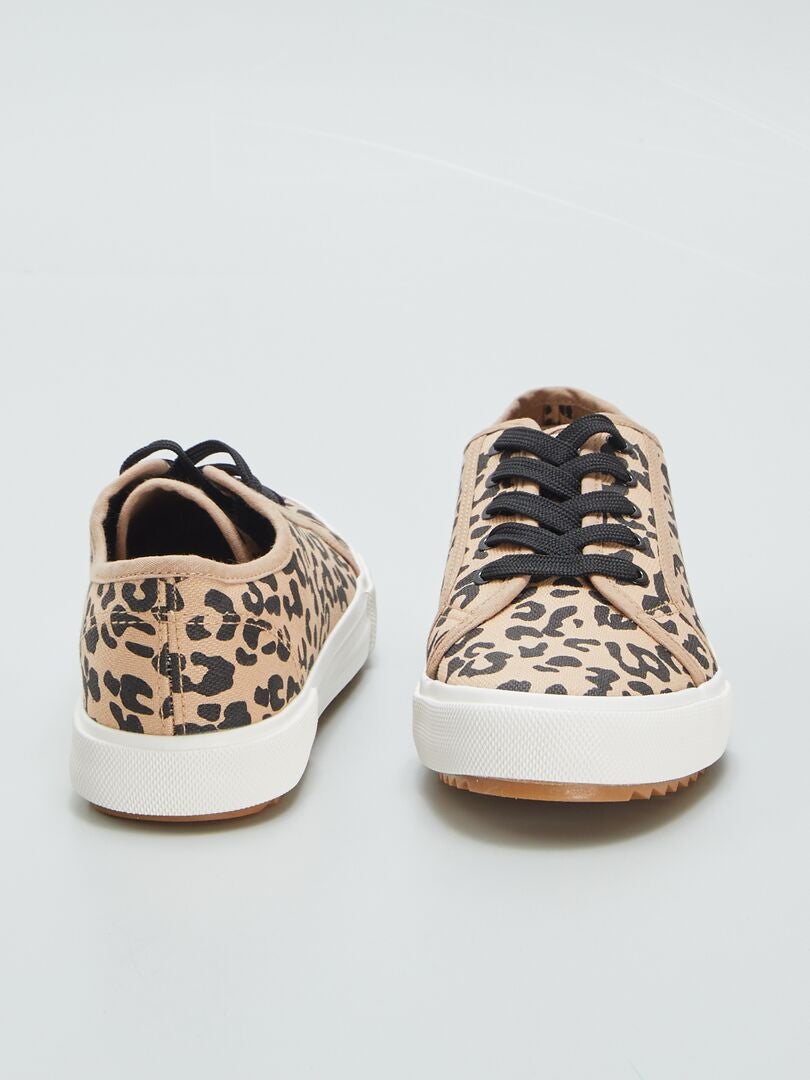 Lage sneakers met luipaardprint - ZWART