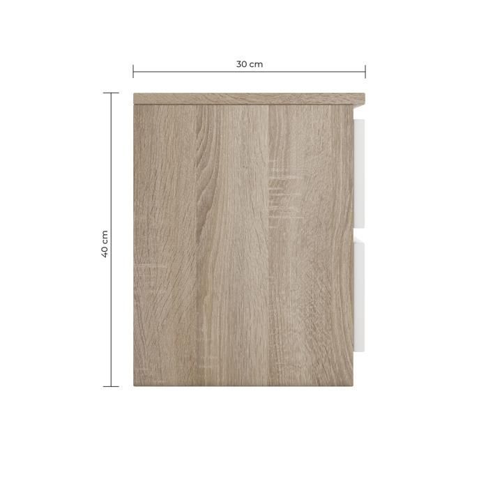 ASTER T2 - Mesita de noche contemporánea de 40x30x30 cm - Mesita de noche/auxiliar con 2 cajones de estilo escandinavo - Mueble de almacenamiento