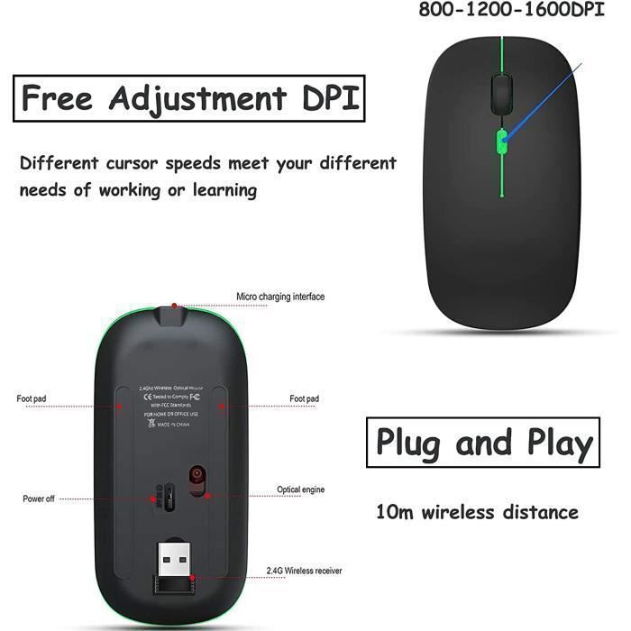 Souris sans Fil - JEANJEAN - Ultra-Mince - Rechargeable - Silencieuse - 2.4G