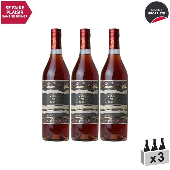 Pineau des Charentes Vieux Pineau des Charentes Rouge - Lot de 3x75cl - Les Frères Moine - Vin AOC Rouge du Sud-Ouest - Cépages
