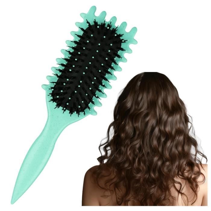 Cepillo para peinar - ZISONIX - Cepillo para rizos con efecto rebote - Cerdas de jabalí - Ergonómico - Verde
