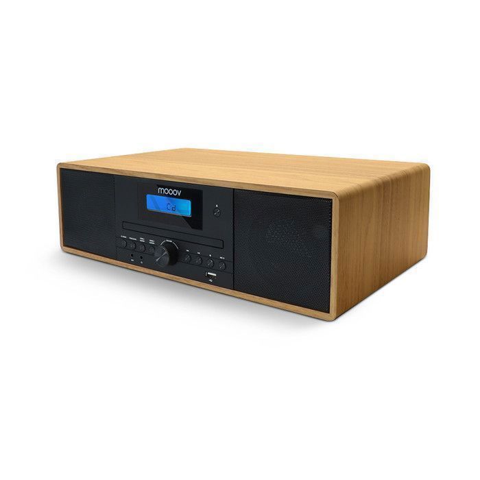 MOOOV 477380 Mikro HiFi-system med Bluetooth, FM-radio, CD-spelare, USB-port och fjärrkontroll - Stereohögtalare i vintagestil