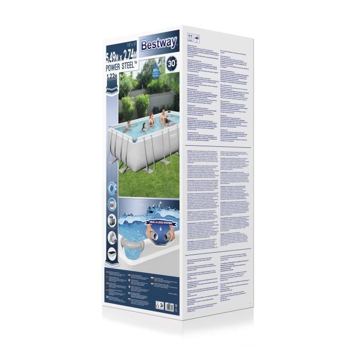 Piscina fuori terra tubolare in acciaio Bestway Power 549x274x122 cm con filtro a cartuccia da 5.678 l/h, copertura e scaletta.