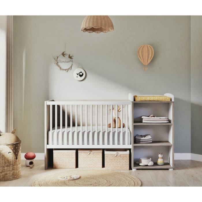 Cuna convertible - 120x60cm - Se convierte a 90x190cm - Babyprice Smile - Roble Flint