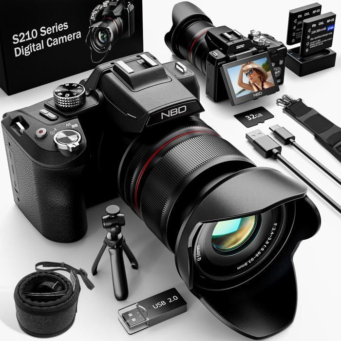 Appareil Photo Numérique 8K 64MP avec Mise Au Point Automatique, Zoom Optique 16X, Écran IPS 3