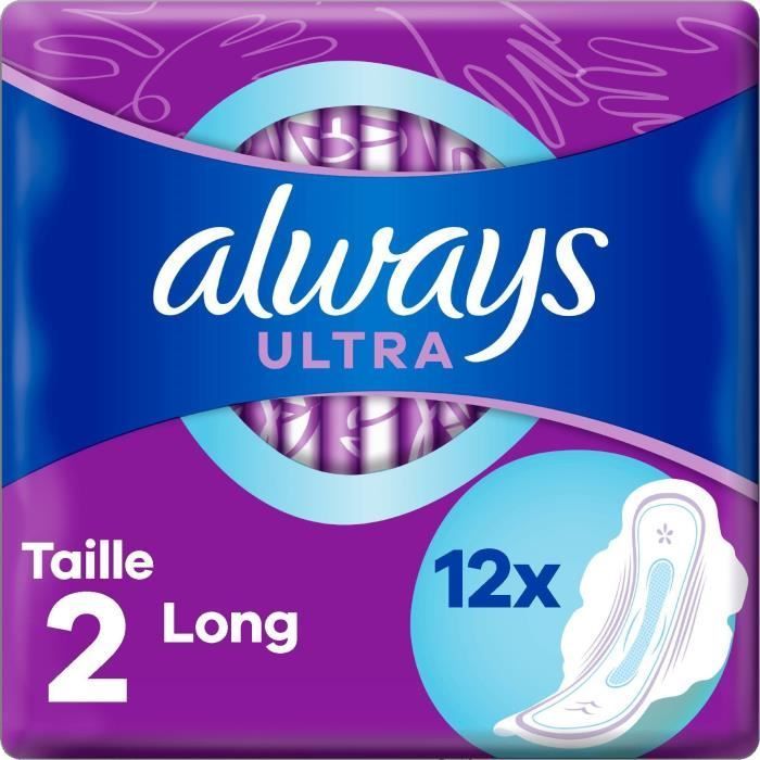 Guardanapos Always Ultra Longos, pacote com 12 unidades.