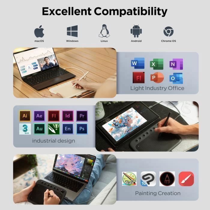 Mesa digitalizadora UGEE Q6 de 6 polegadas para desenho, conectada ao celular com 6 teclas de atalho para Windows, Mac e Android, preta.