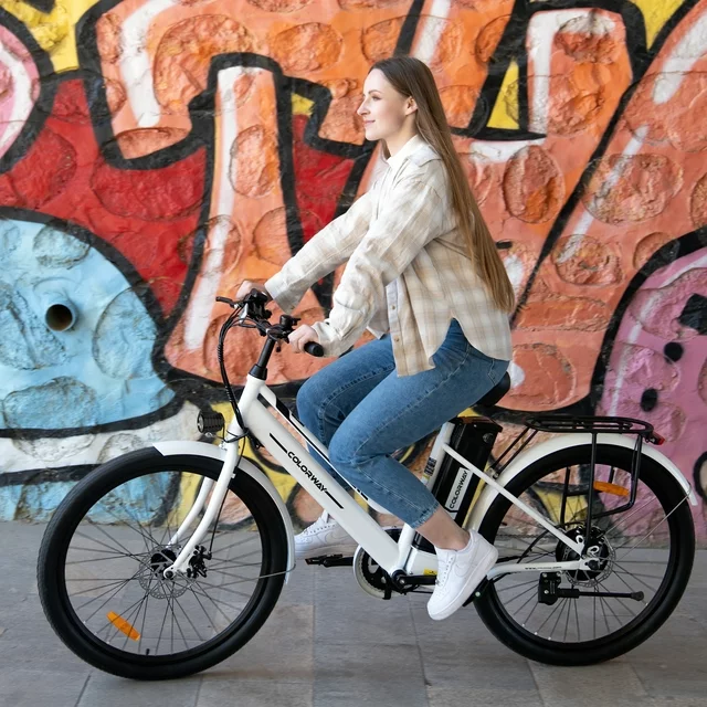 Elektrické kolo COLORWAY 26 pro ženy, výkonný motor 500 W, vyjímatelná baterie 36 V 12 Ah, maximální rychlost 19,9 mph