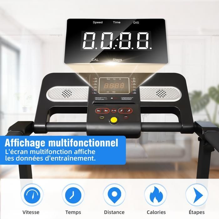Tapis de course pliable - YEE RUN - 3.0HP - Vitesse max 14 km/h - Pente manuelle 12% - Bluetooth