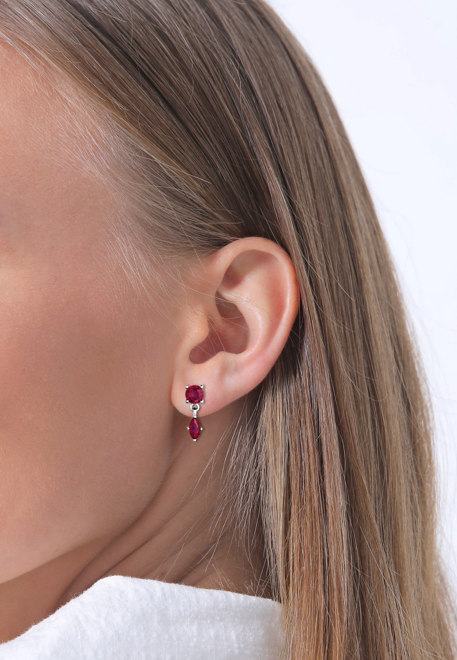 Elli PREMIUM Elli PREMIUM Boucle d'oreille Femmes Rubis Taille Marquise Argent Sterling 925 Tenue de soirée