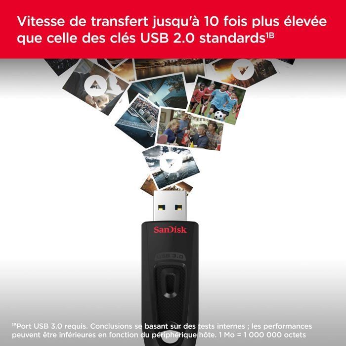 Clé USB - SanDisk - Ultra - 64 Go - USB 3.0 - 130 Mo/s lecture