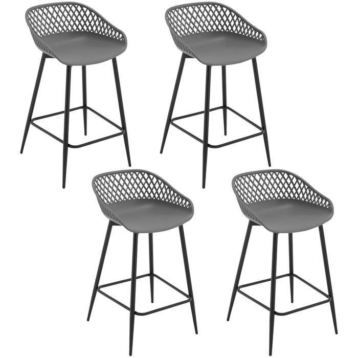 WOLTU Juego de 4 taburetes de bar, sillas altas, respaldo abierto, asiento de plástico, patas de metal, gris W0ATT0604-4