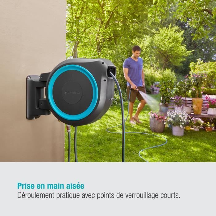 Enrollador de manguera automático de pared GARDENA RollUp M/L - 25 m de longitud - 13 mm de diámetro - Kit completo - 5 años de garantía