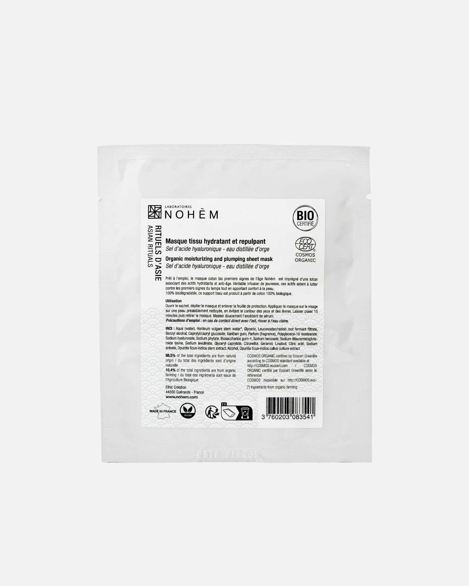 Nohèm masque tissu hydratant et repulpant