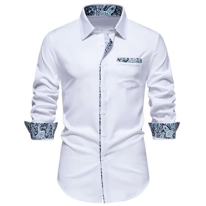 Camisa de manga larga para hombre con bolsillos en el pecho - Blanca