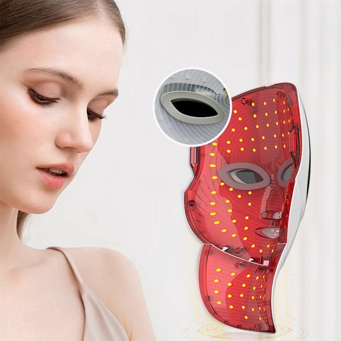 Mascarilla facial de terapia de luz LED DAM con 7 colores. Para rostro y cuello. 19,2 x 9 x 30,1 cm. Color: Blanco
