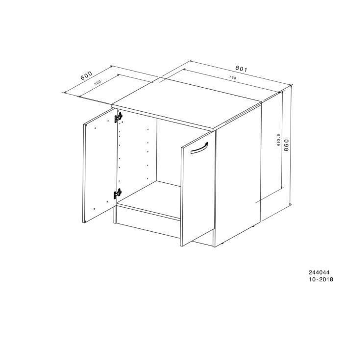 Mueble bajo de cocina - OSLO - 2 puertas - Blanco - Ancho 80 x Profundidad 60 x Alto 86 cm