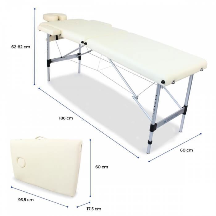Camilla de masaje plegable ligera Mobiclinic CA-01, de aluminio portátil, altura regulable, reposacabezas, bolsa de transporte, color crema.