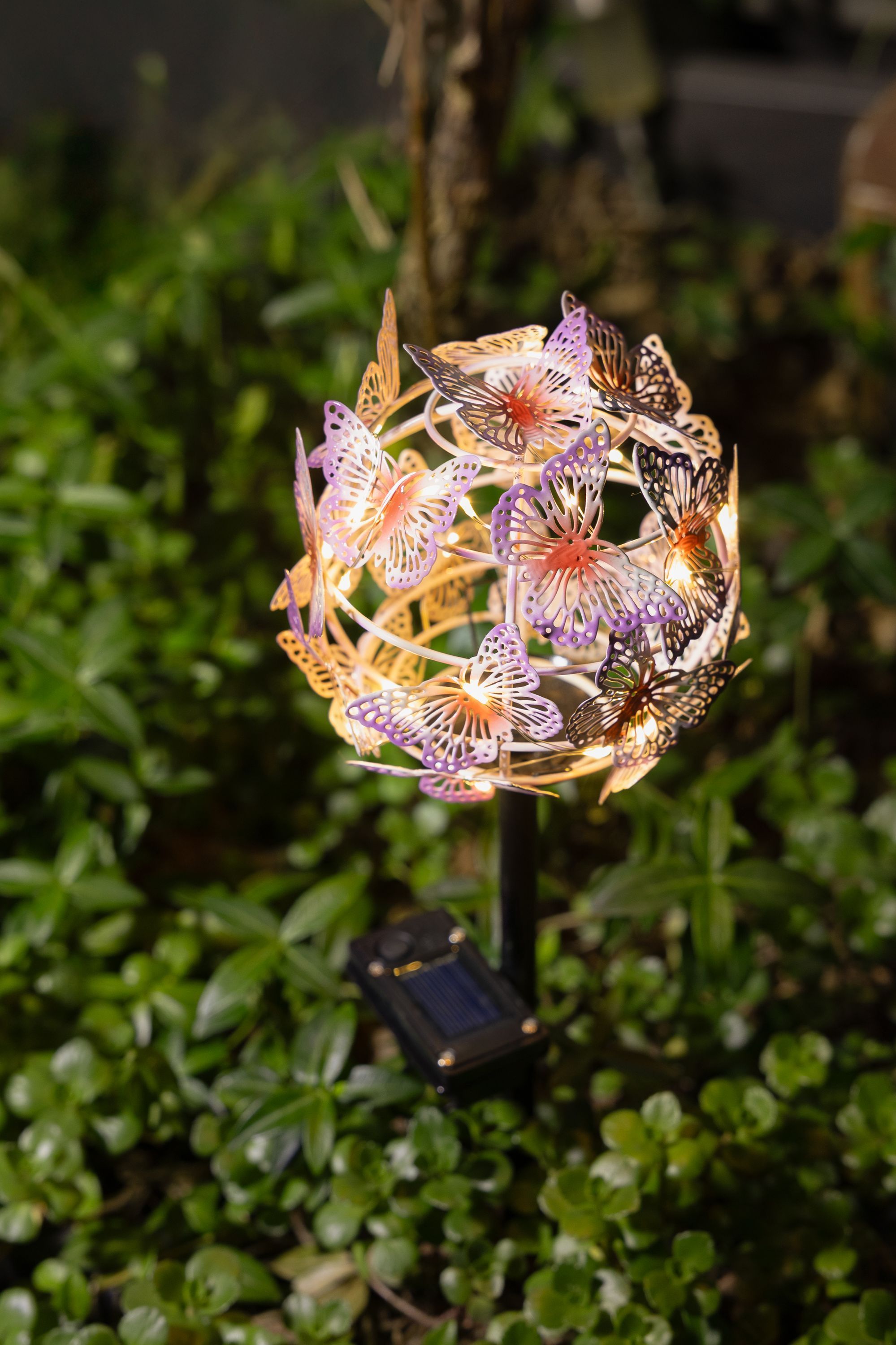 Op zonne-energie werkende vlinderwolkdecoratie - GALIX - G2623 - Metaal - Hoogte 42 cm - 24 micro-LED's - Warm wit - 3 lumen