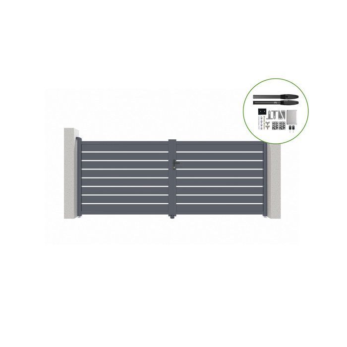 Puerta batiente y kit de motorización - Casanoov - VOGEL - 4 m de altura (161 cm) - Gris - Aluminio / Motorización HIKER B200
