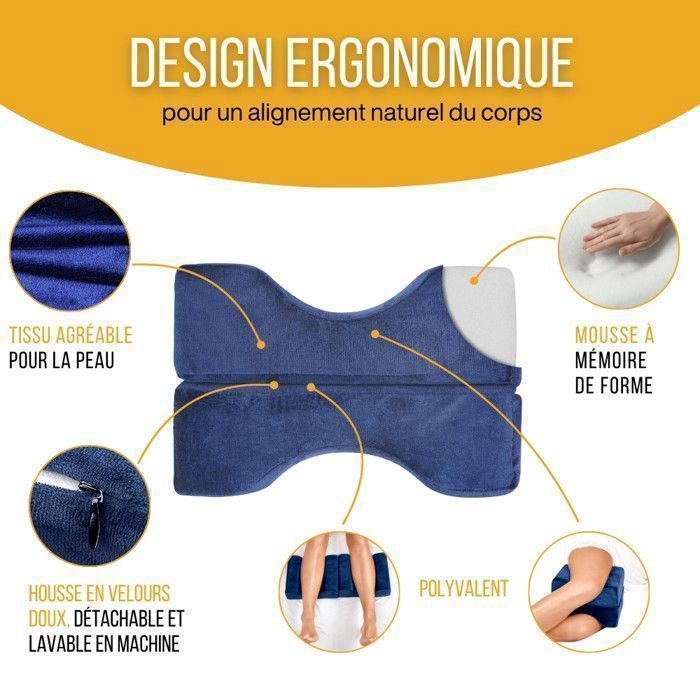 Ergonomisch kniekussen voor slapen - Orthopedisch kussen - Traagschuim voor pijnverlichting tussen de benen 25 x 20 x 17 cm