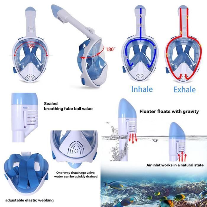 Maschera subacquea integrale antiappannamento PIMPIMSKY a 180° con boccaglio integrato per bambini/adulti - Taglia S/M Blu