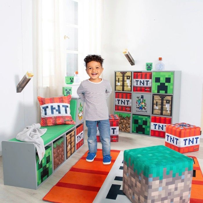 Estantería 3x3 con puertas a presión - ROBA - Minecraft - 90x30x90 cm - Gris