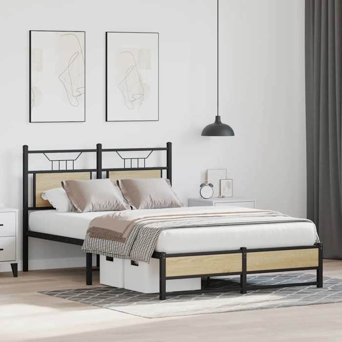 Sonoma eikenhouten bedframe - vidaXL - 120x190 cm - Hoofdbord - Opbergruimte - Lattenbodem - 196x126x91,5 cm