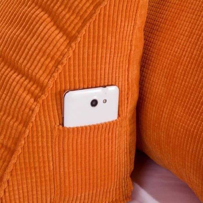 Coussin - SODIAL - Triangulaire - Velours Côtelé - Orange - Déhoussable
