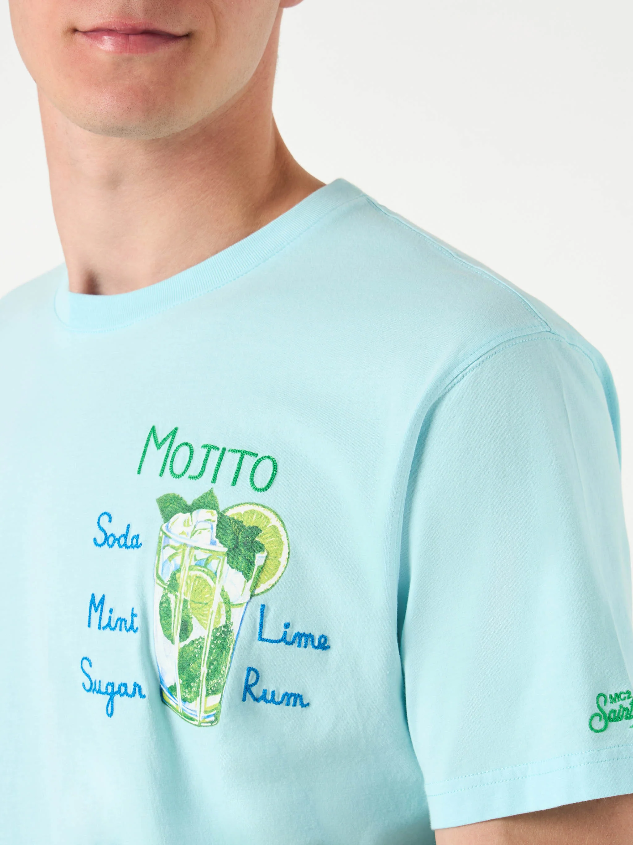 Heren katoenen T-shirt met Mojito-borduurwerk