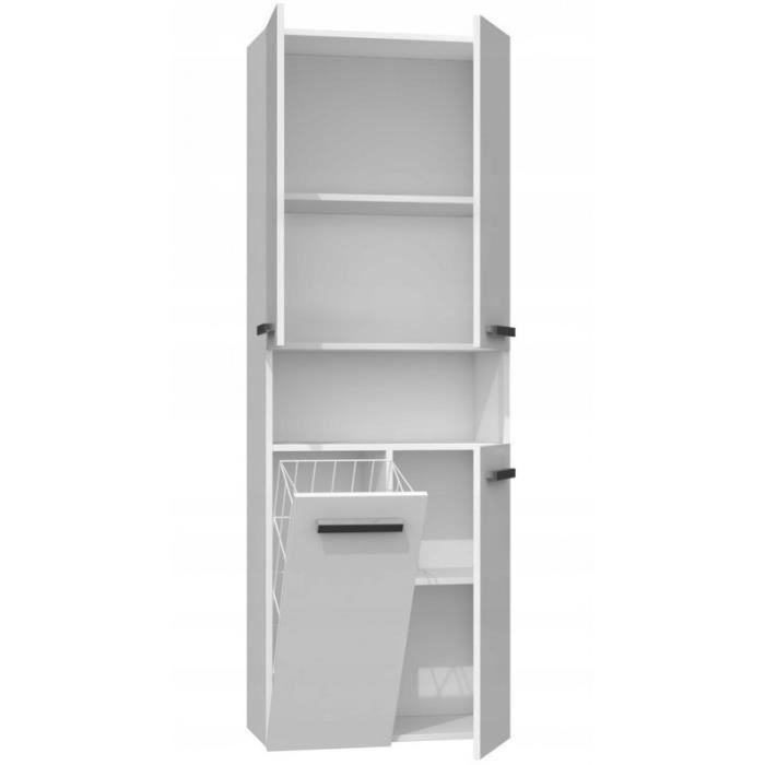 GLAZE - Armario de baño con puerta + cesta - Estilo moderno - Dimensiones: 174x60x30 cm - Columna de baño