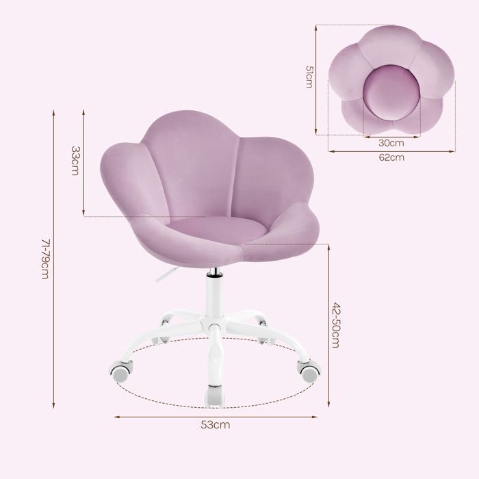 Chaise Bureau Enfant en Forme de Pétale - WOLTU Chaise Pivotante en Velours - Siège Rembourré - Violet Clair