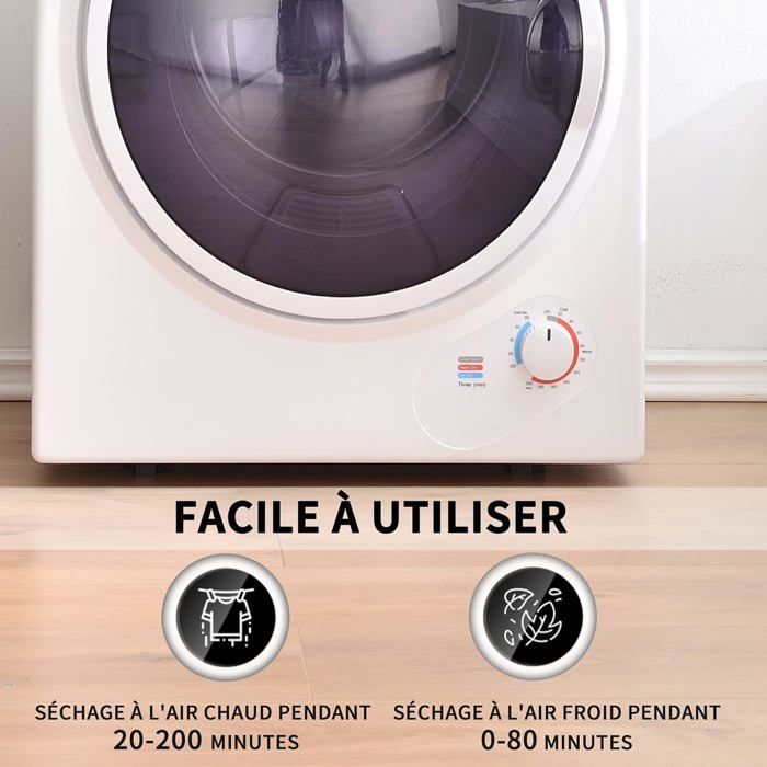 Mini Sèche-linge wall compact 2.5 kg with minuterie de 200 minutes and double filter, double filter, chauffage ceramic PTC