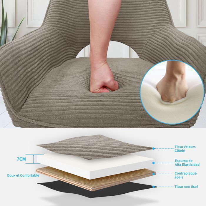 WAFTING Lot de 6 Chaises de Salle à Manger, Fauteuil Pivotantes avec Accoudoirs, Rembourrées avec Dossier en Velours,Taupe