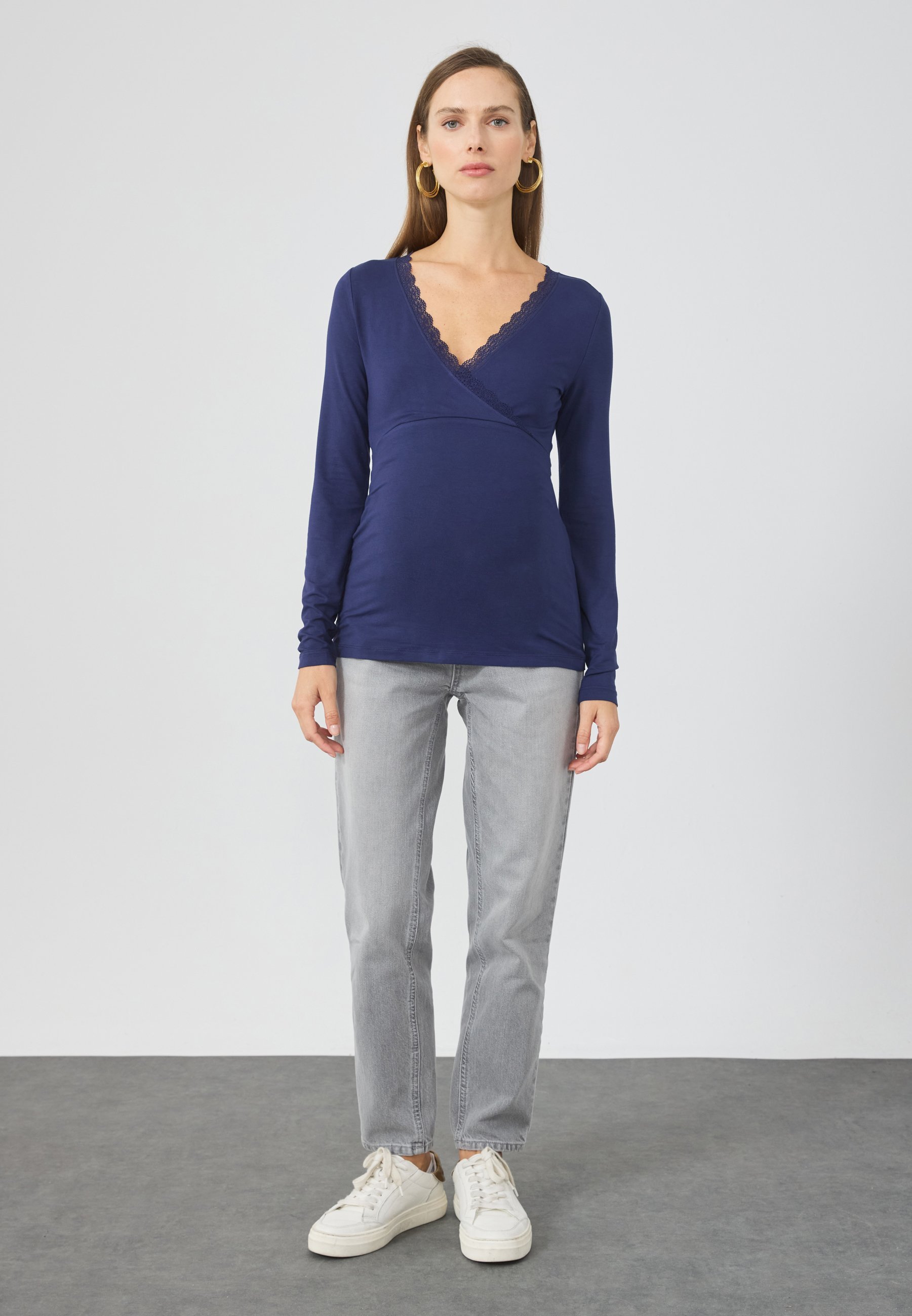 Anna Field MAMA BORSTING TOP MET LANGE MOUWEN EN KANT - Top met lange mouwen - avondblauw