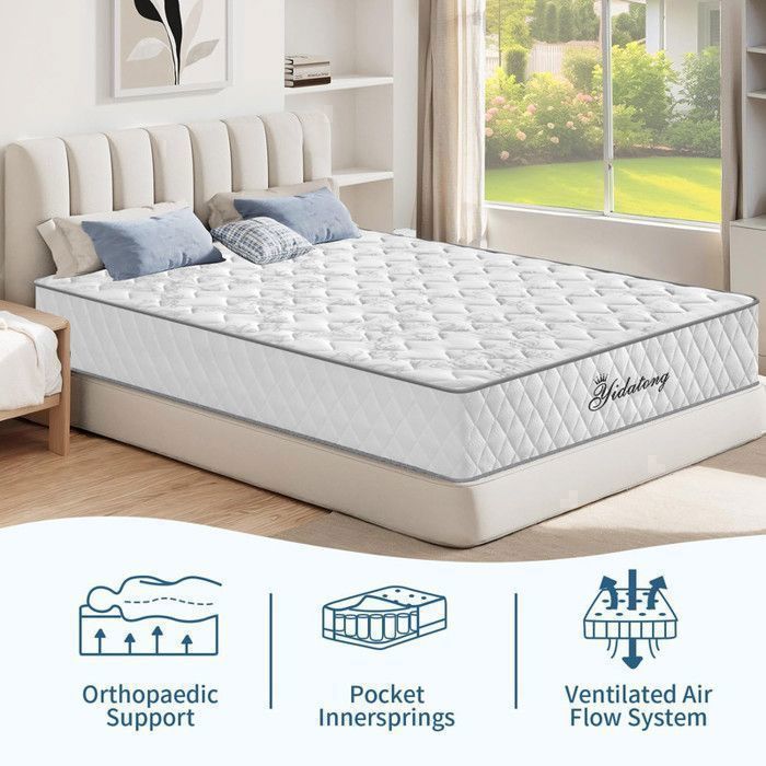 Colchón de 140 x 190 cm - Grosor 30 cm, certificado OEKO-TEX®, colchón de muelles premium, espuma viscoelástica, firmeza media H3, hipoalergénico.