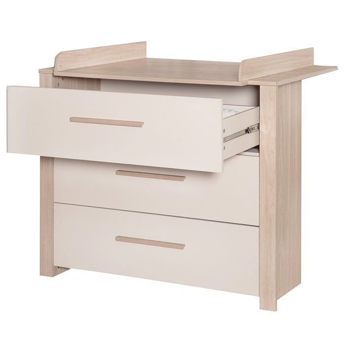ROBA Momo Convertible Changing Table - 3 Soft-Close Drawers - Removable Changing Extension - Cashmere - Tristan Oak