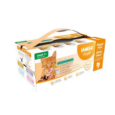 IAMS Delights Adult – Land & Sea Kollektion Mega-Packung 48 x 85 g