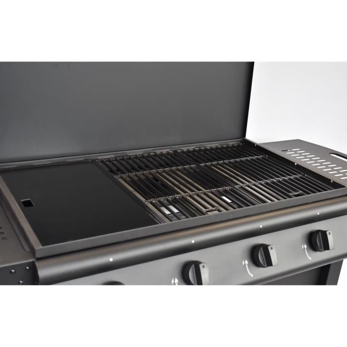 Barbacoa de gas - GRILL GARDEN - Negra - 4 quemadores - Con funda protectora - Encendido piezoeléctrico