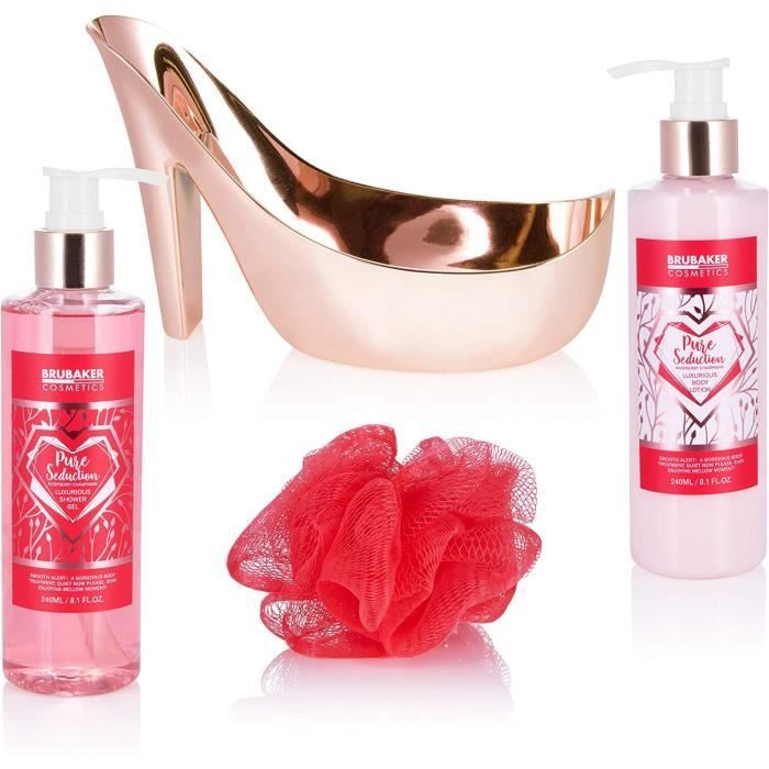 BRUBAKER Cosmetics 4-Pcs. Set Douche - Framboise Champagne - Coffret Cadeau de Soins Ensemble Cadeau en or Rosé à Talon Haut